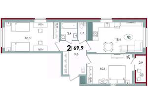 2-к квартира, вторичка, 70м2, 3/15 этаж