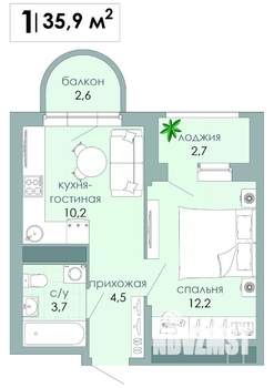 1-к квартира, вторичка, 36м2, 5/12 этаж