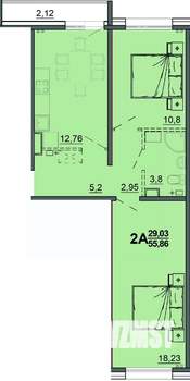 2-к квартира, строящийся дом, 57м2, 5/18 этаж