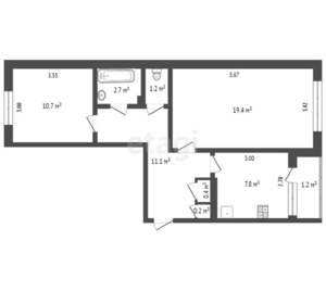 2-к квартира, вторичка, 55м2, 5/5 этаж