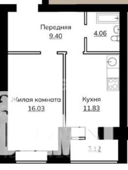 1-к квартира, сданный дом, 44м2, 3/9 этаж