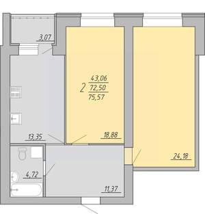 2-к квартира, строящийся дом, 76м2, 2/9 этаж