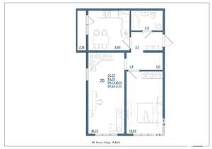 2-к квартира, строящийся дом, 56м2, 17/18 этаж