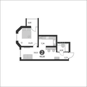 2-к квартира, вторичка, 49м2, 8/17 этаж