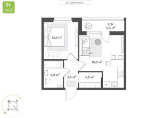 1-к квартира, строящийся дом, 44м2, 2/17 этаж