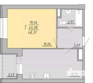 1-к квартира, строящийся дом, 48м2, 7/9 этаж