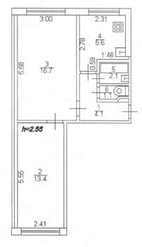 2-к квартира, вторичка, 43м2, 1/5 этаж