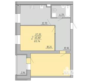 2-к квартира, строящийся дом, 70м2, 1/9 этаж