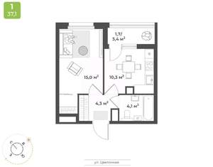 1-к квартира, строящийся дом, 35м2, 7/17 этаж