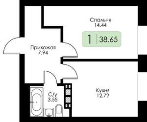 1-к квартира, вторичка, 39м2, 2/4 этаж