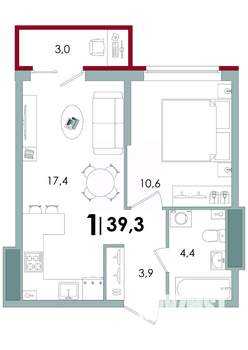 1-к квартира, вторичка, 39м2, 13/15 этаж