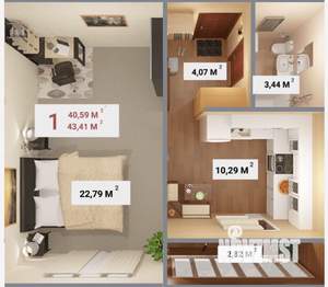 1-к квартира, вторичка, 43м2, 9/14 этаж