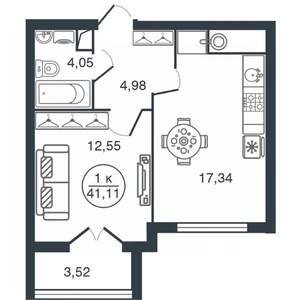 1-к квартира, вторичка, 41м2, 10/15 этаж