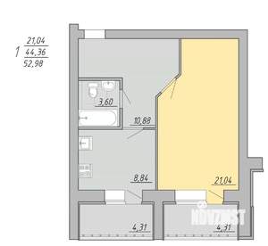 1-к квартира, строящийся дом, 53м2, 1/9 этаж