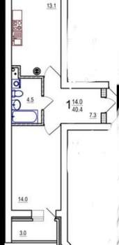 1-к квартира, вторичка, 40м2, 8/11 этаж