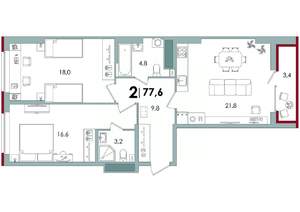 2-к квартира, вторичка, 78м2, 11/15 этаж