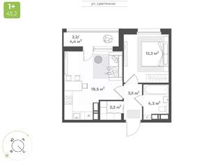 1-к квартира, вторичка, 43м2, 10/16 этаж
