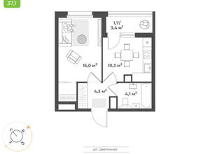 1-к квартира, вторичка, 35м2, 10/17 этаж