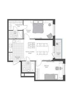 2-к квартира, вторичка, 61м2, 4/10 этаж