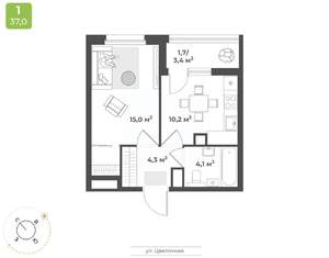 1-к квартира, строящийся дом, 35м2, 12/17 этаж