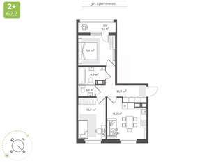 2-к квартира, строящийся дом, 60м2, 6/17 этаж