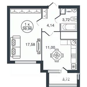 1-к квартира, вторичка, 40м2, 14/16 этаж