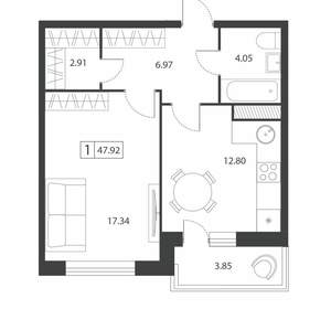 1-к квартира, вторичка, 48м2, 7/16 этаж