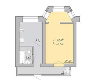 1-к квартира, строящийся дом, 46м2, 8/9 этаж