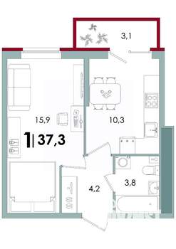 1-к квартира, вторичка, 37м2, 2/15 этаж