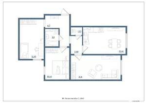 3-к квартира, сданный дом, 68м2, 2/15 этаж