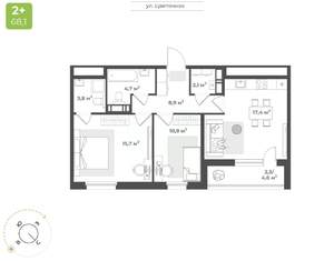 2-к квартира, строящийся дом, 66м2, 14/17 этаж