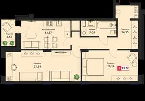 2-к квартира, сданный дом, 74м2, 6/24 этаж