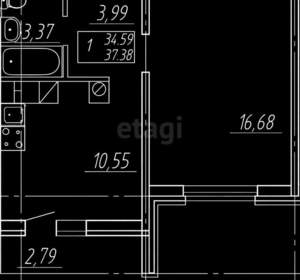 1-к квартира, вторичка, 39м2, 1/12 этаж