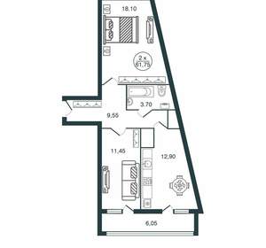 2-к квартира, вторичка, 62м2, 10/15 этаж