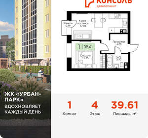 1-к квартира, вторичка, 40м2, 4/4 этаж