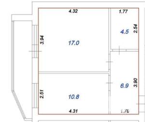 1-к квартира, вторичка, 45м2, 4/9 этаж