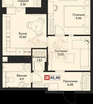 2-к квартира, сданный дом, 45м2, 10/22 этаж