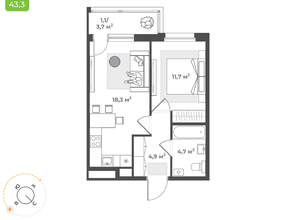 1-к квартира, вторичка, 41м2, 2/17 этаж
