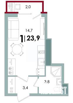 Студия квартира, вторичка, 24м2, 3/16 этаж
