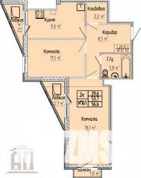 2-к квартира, вторичка, 57м2, 10/10 этаж