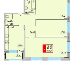 3-к квартира, вторичка, 102м2, 8/8 этаж