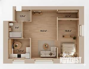 2-к квартира, вторичка, 43м2, 2/5 этаж