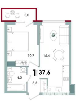 1-к квартира, вторичка, 38м2, 13/15 этаж