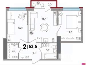 2-к квартира, вторичка, 54м2, 3/16 этаж