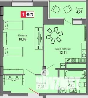 1-к квартира, строящийся дом, 47м2, 12/22 этаж