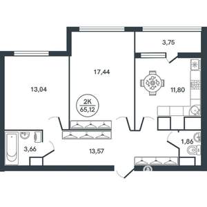 2-к квартира, вторичка, 65м2, 2/16 этаж
