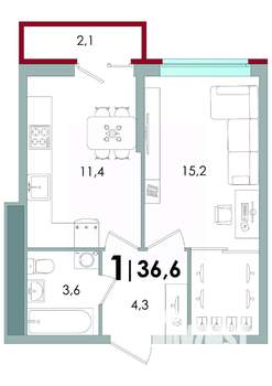 1-к квартира, вторичка, 37м2, 1/16 этаж