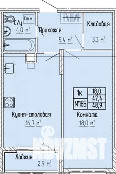 1-к квартира, сданный дом, 49м2, 2/10 этаж