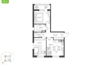2-к квартира, вторичка, 60м2, 12/17 этаж