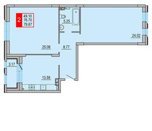 2-к квартира, вторичка, 80м2, 3/8 этаж